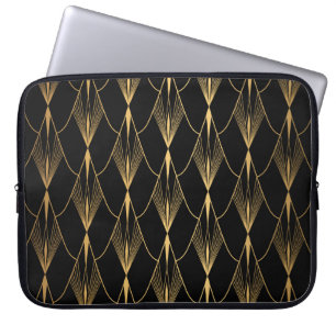 Art Deco: Zwart Goud Naadloze Luxe Laptop Sleeve