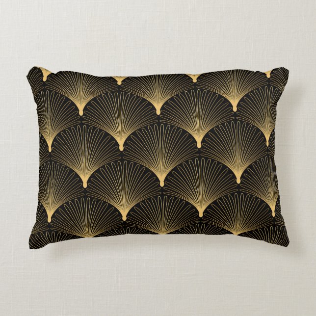 Art Deco: zwart goud patroon. Accent Kussen (Voorkant)