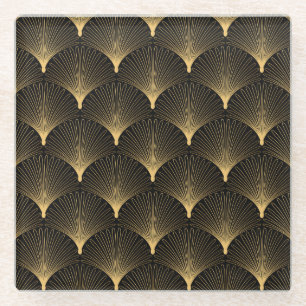 Art Deco: zwart goud patroon. Glazen Onderzetter