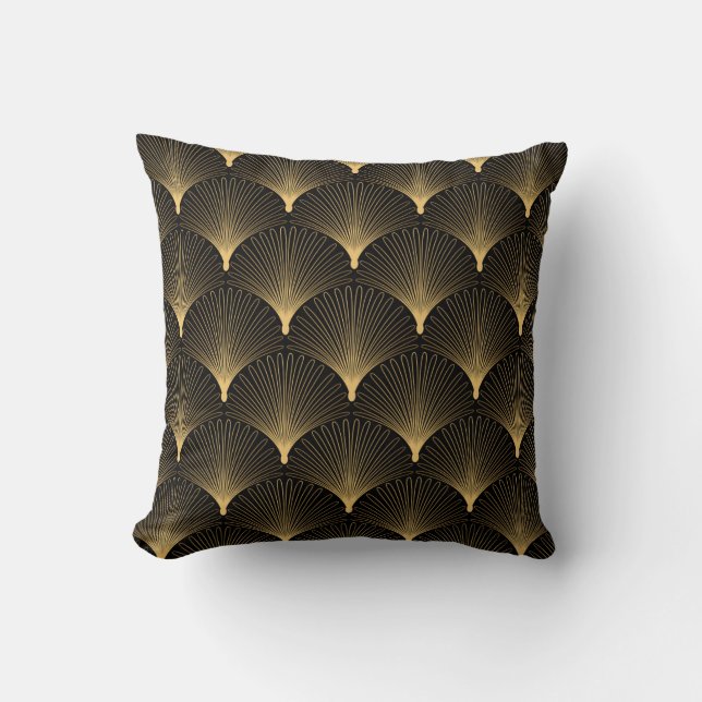 Art Deco: zwart goud patroon. Kussen (Voorkant)
