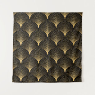 Art Deco: zwart goud patroon. Wandkleed