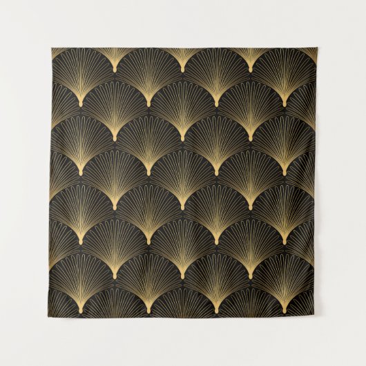 Art Deco: zwart goud patroon. Wandkleed (Voorkant)