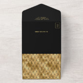 Art Deco Zwart Goud QR Code Bruiloft All In One Uitnodiging (Buitenkant)