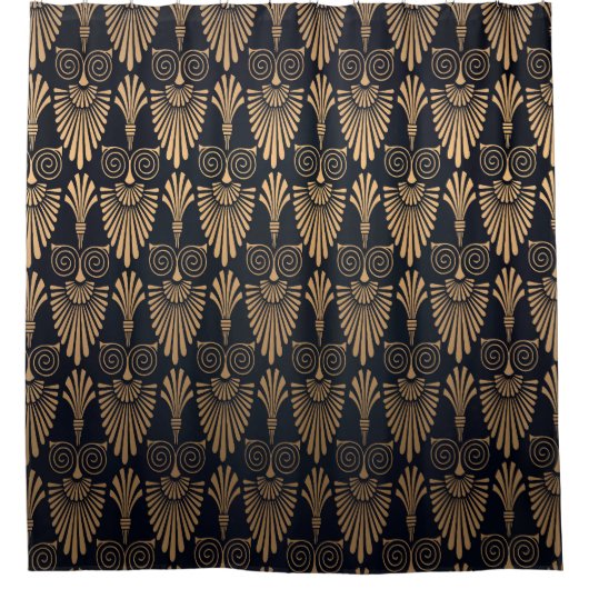 Art Deco Zwart Goud: Retro. Douchegordijn (Voorkant)