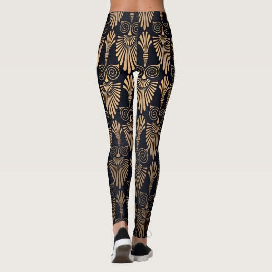 Art Deco Zwart Goud: Retro. Leggings (Achterkant)