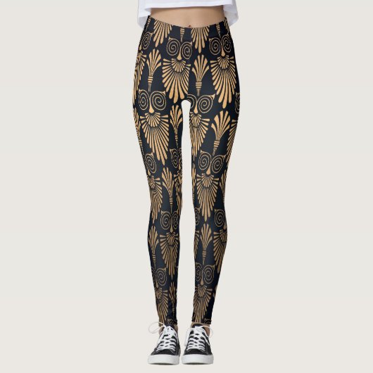 Art Deco Zwart Goud: Retro. Leggings (Voorkant)