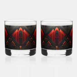 Art Deco zwart goud rood geometrisch patroon Whisky Glas