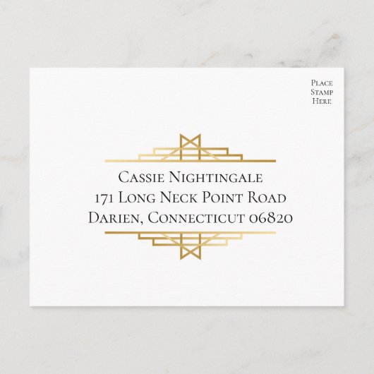 Art Deco Zwart Goud RSVP Grote Gatsby Bruiloft Uitnodiging Briefkaart (Achterkant)