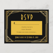 Art Deco Zwart Goud RSVP Grote Gatsby Bruiloft Uitnodiging Briefkaart (Voorkant)