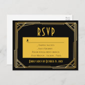 Art Deco Zwart Goud RSVP Grote Gatsby Bruiloft Uitnodiging Briefkaart (Voorkant / Achterkant)