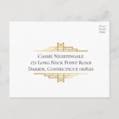 Art Deco Zwart Goud RSVP Grote Gatsby Bruiloft Uitnodiging Briefkaart (Achterkant)