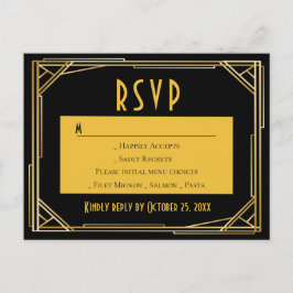 Art Deco Zwart Goud RSVP Grote Gatsby Bruiloft Uitnodiging Briefkaart