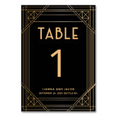 Art Deco Zwart Goud Trouwtafel Nummer Kaart (Voorkant)