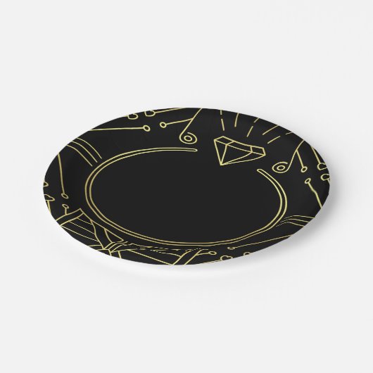 Art Deco  Zwart Goud Vrijgezellenfeest Borden Papieren Bordje (Gekanteld)