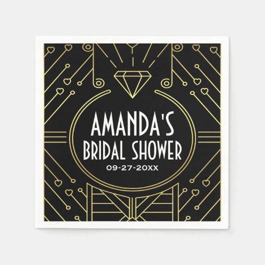 Art Deco  Zwart Goud Vrijgezellenfeest servetten (Voorkant)
