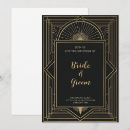 Art Deco Zwart Goud Zonneburst Geometrisch Elegant Kaart