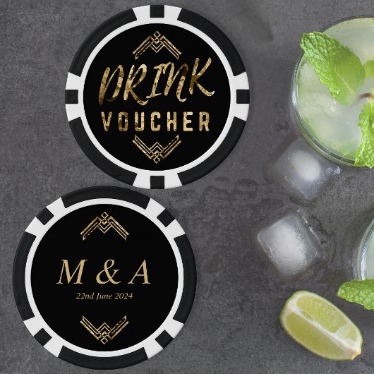 Art Deco Zwart Gouden Drink Voucher Poker Chips