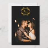 Art Deco Zwart Gouden Folie Monogram Klassieke Bru Kaart (Achterkant)