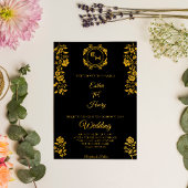 Art Deco Zwart Gouden Folie Monogram Klassieke Bru Kaart