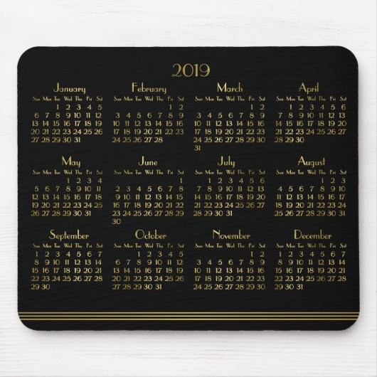 Art Deco Zwart Gouden Jaarlijkse Kalender 2019 Mui Muismat (Voorkant)