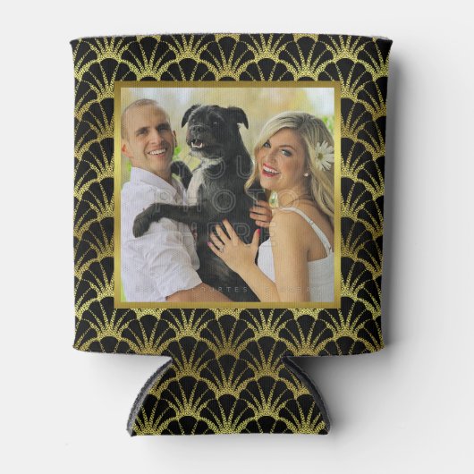 Art Deco Zwart Gouden Schelpen 2 Aangepaste Famili Blikjeskoeler (Voorkant)