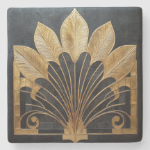 Art Deco Zwart Gouden Veer Fan