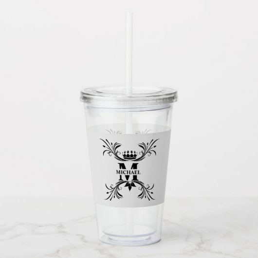  Art Deco Zwart Naam Monogram Acryl Drinkbeker (Voorkant)