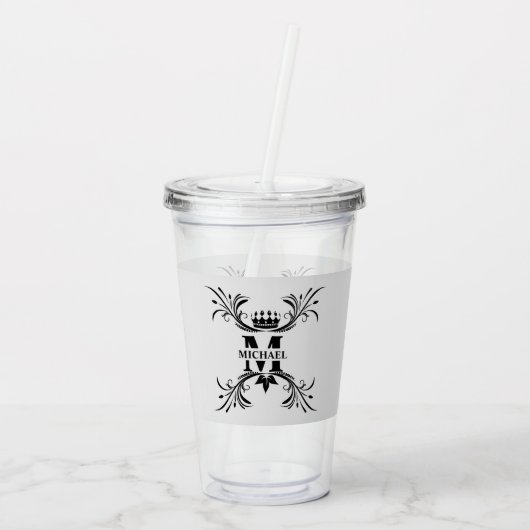  Art Deco Zwart Naam Monogram Acryl Drinkbeker (Achterkant)