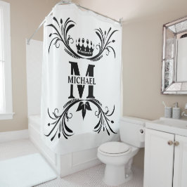  Art Deco Zwart Naam Monogram Douchegordijn