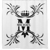  Art Deco Zwart Naam Monogram Douchegordijn (Voorkant)