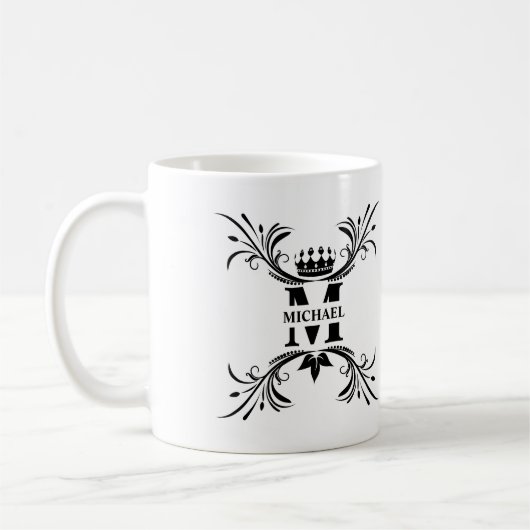  Art Deco Zwart Naam Monogram Koffiemok (Links)