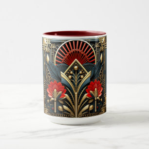 Art Deco Zwart Rood Goud Abstract Mok
