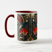 Art Deco Zwart Rood Goud Abstract Mok (Links)