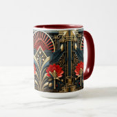 Art Deco Zwart Rood Goud Abstract Mok (Voorkant rechts)