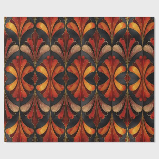 Art Deco zwart rood goud Cadeaupapier (Vlak)