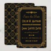 Art Deco Zwart Save The Dates Date (Voorkant / Achterkant)