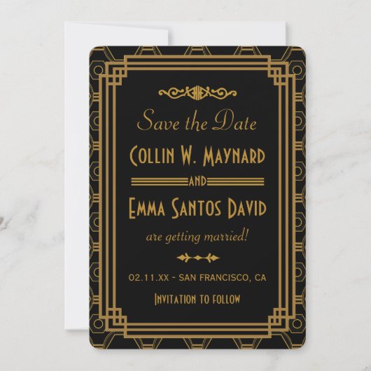 Art Deco Zwart Save The Dates Date (Voorkant)