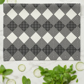 Art Deco Zwart Van Witte Diamanten Circuit Patroon Theedoek (Gevouwen)