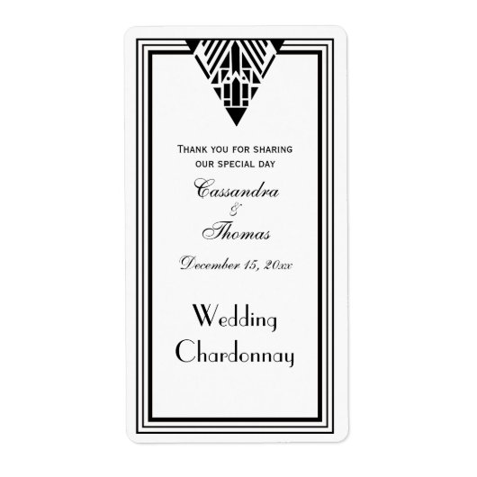  Art Deco Zwart WHT Lijst #1 V Wijnfles Etiket (Voorkant)