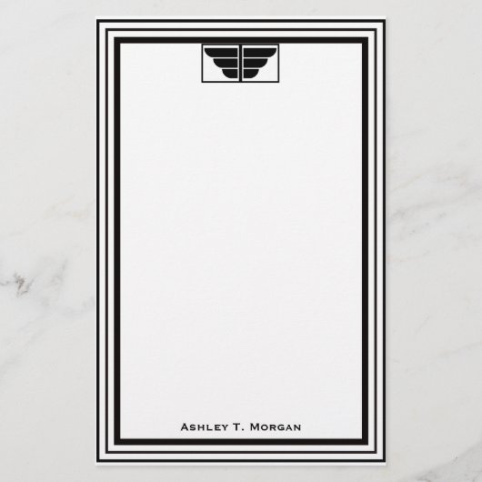  Art Deco Zwart WHT Lijst #2 Gepersonaliseerd Briefpapier (Voorkant)
