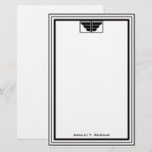  Art Deco Zwart WHT Lijst #2 Gepersonaliseerd Briefpapier (Voorkant / Achterkant)