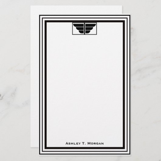 Art Deco Zwart WHT Lijst #2 Gepersonaliseerd Briefpapier (Voorkant / Achterkant)