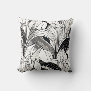 Art Deco zwart-wit bloemenkussen Kussen