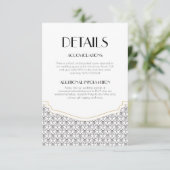 Art Deco  Zwart/Wit Bruiloft Details Informatiekaartje (Staand voorkant)