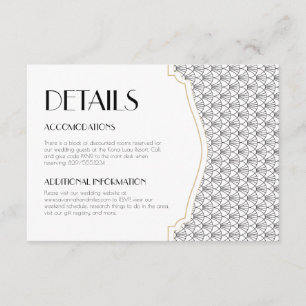 Art Deco  Zwart/Wit Bruiloft Details Informatiekaartje