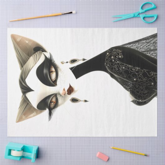 Art Deco Zwart Wit Feline Decoupage Tissuepapier (Craft)