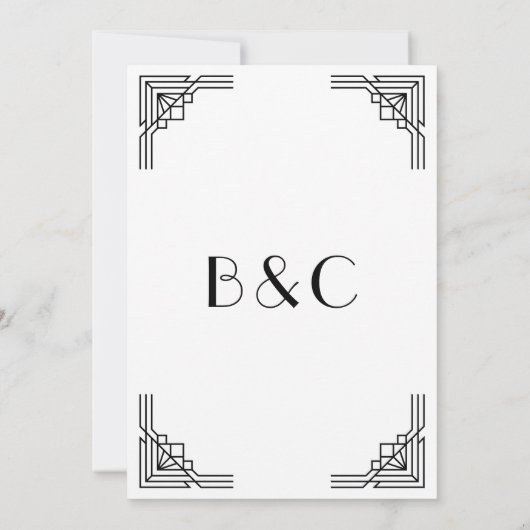  Art Deco Zwart & Wit Geometrische bruiloft Kaart (Achterkant)