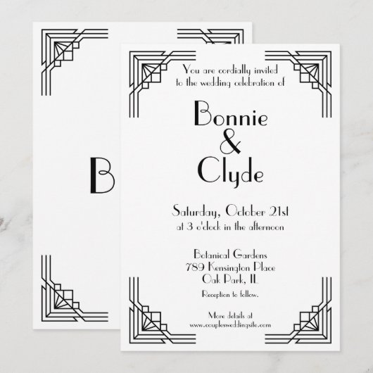  Art Deco Zwart & Wit Geometrische bruiloft Kaart (Voorkant / Achterkant)