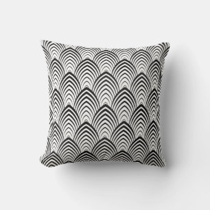 Art Deco Zwart Wit Geometrische schalen Classic Kussen