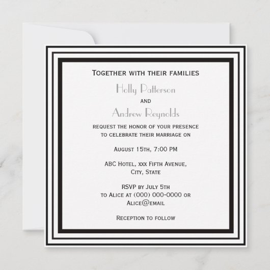  Art Deco Zwart Wit Lijst #1 SQ Bruiloft Kaart (Achterkant)